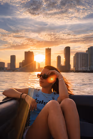 Relaxing on a Miami sunset boat