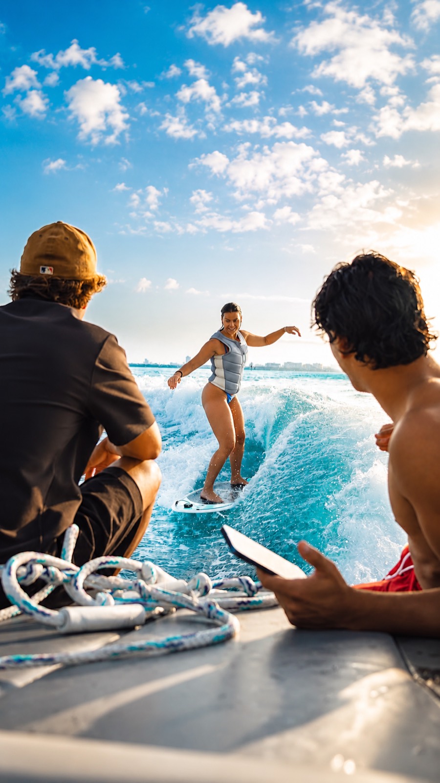 Wakesurfing the Miami skyline