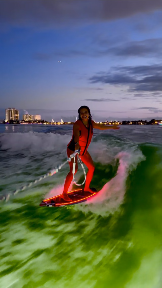 LED night wakesurfing in Miami