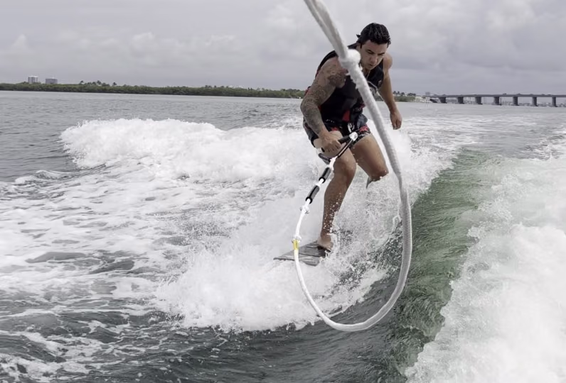 George's own photo: carving the wake on Biscayne Bay