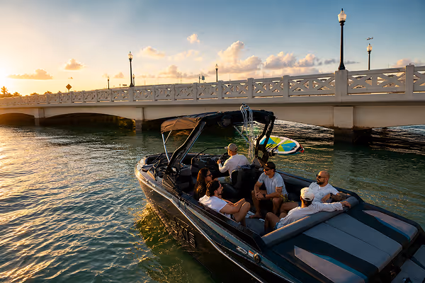 Wakeboat en el muelle de Venetian Marina, listo para salir
