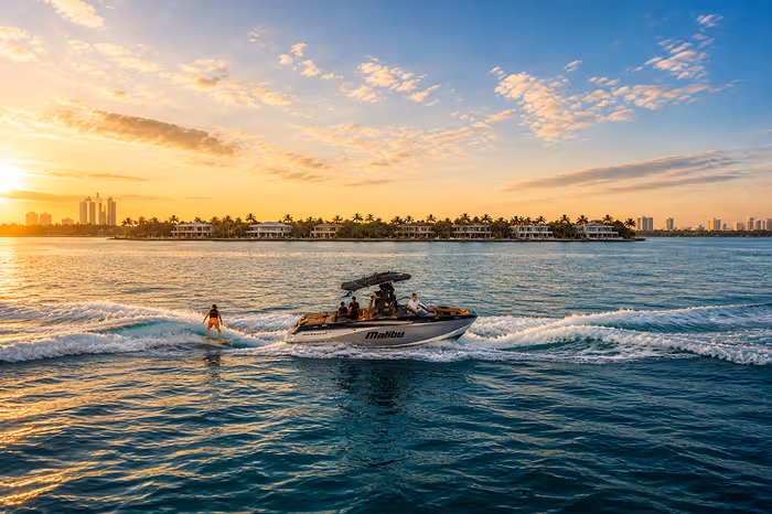 Tubing fun behind the wake boat